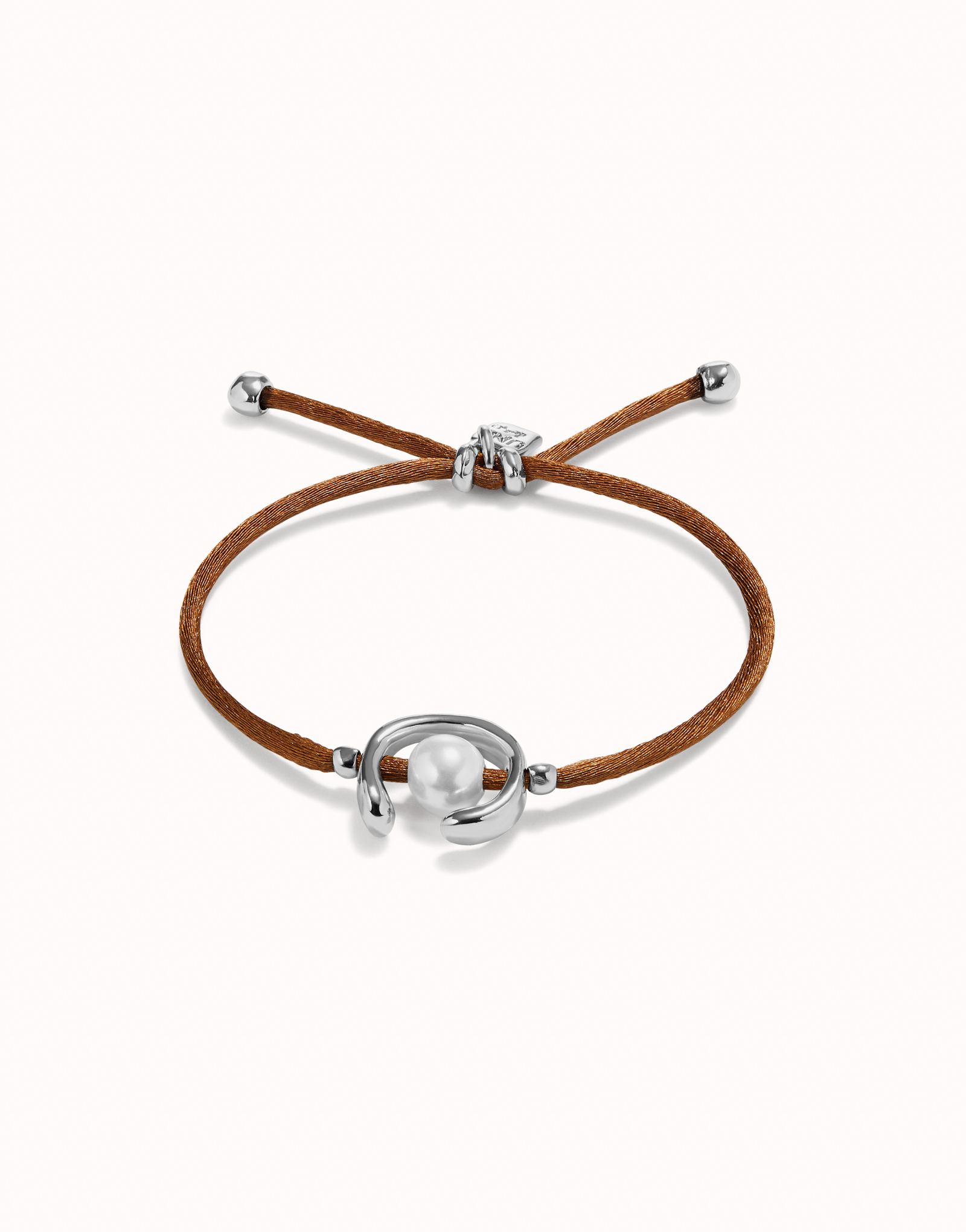 Bracelet en fil marron avec perle de coquillage plaquée argent., Argent, large image number null